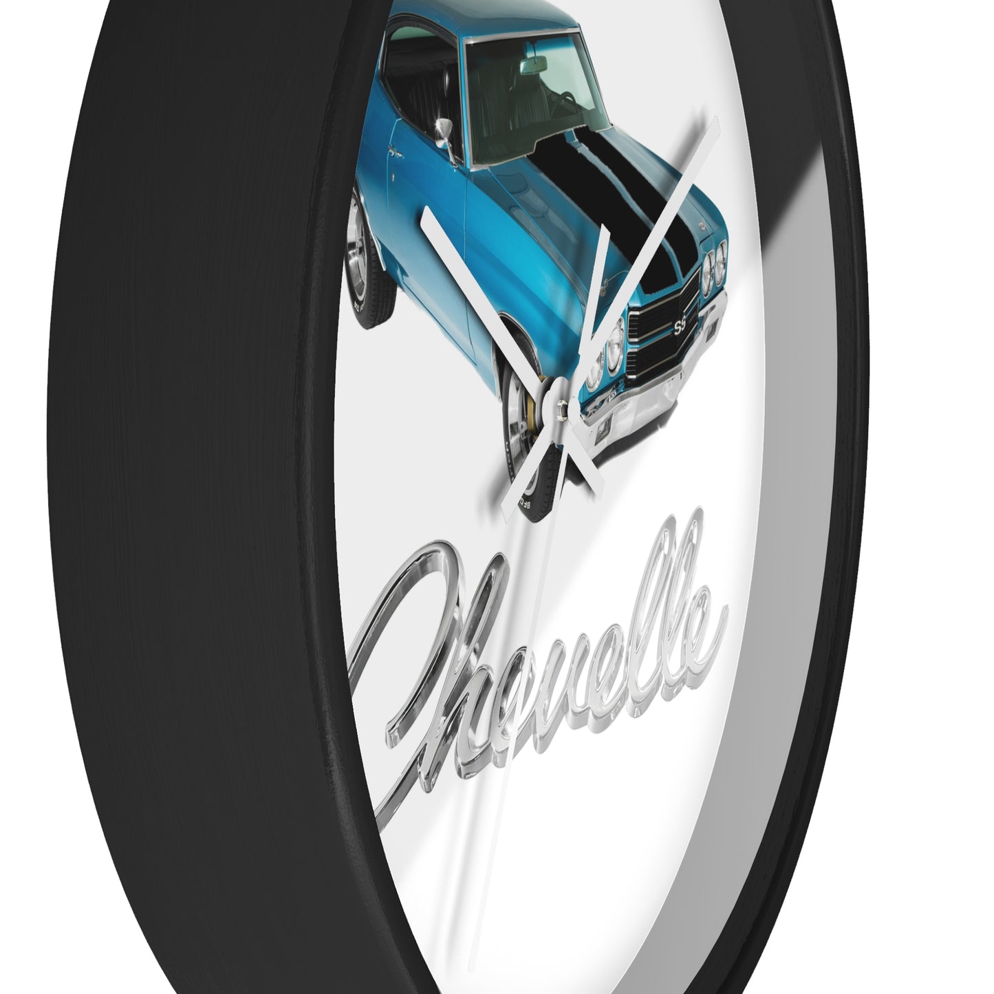 Blue 1970 Chevelle w black stripes Wall clock Gift Decor Classic Muscle side