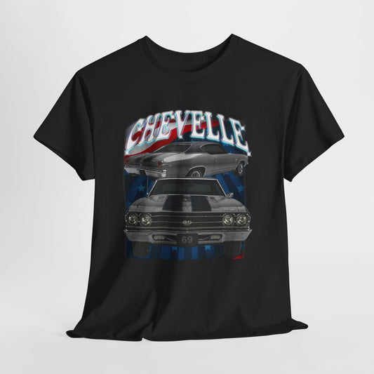 Grey Silver 1969,black stripes,Chevelle Heavy Cotton Tee T Shirt,Gift