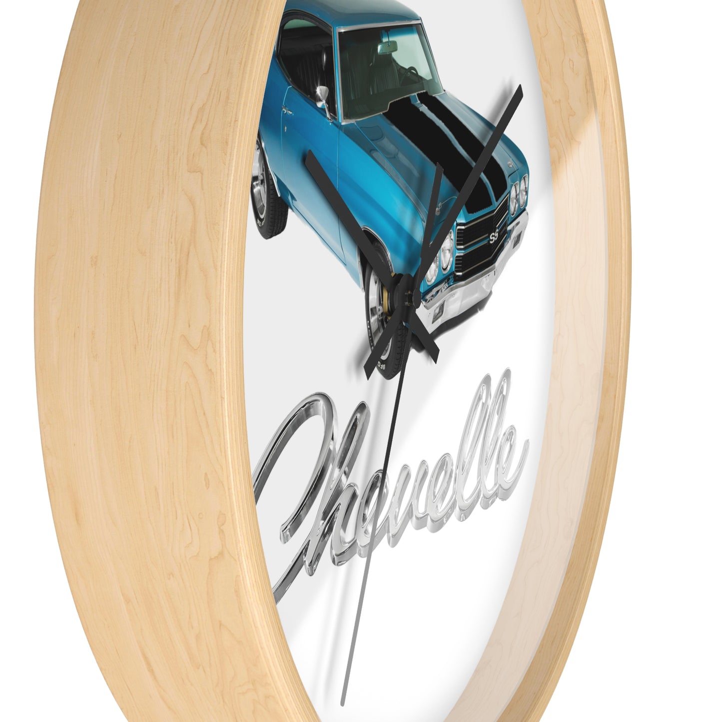 Blue 1970 Chevelle w black stripes Wall clock Gift Decor Classic Muscle side