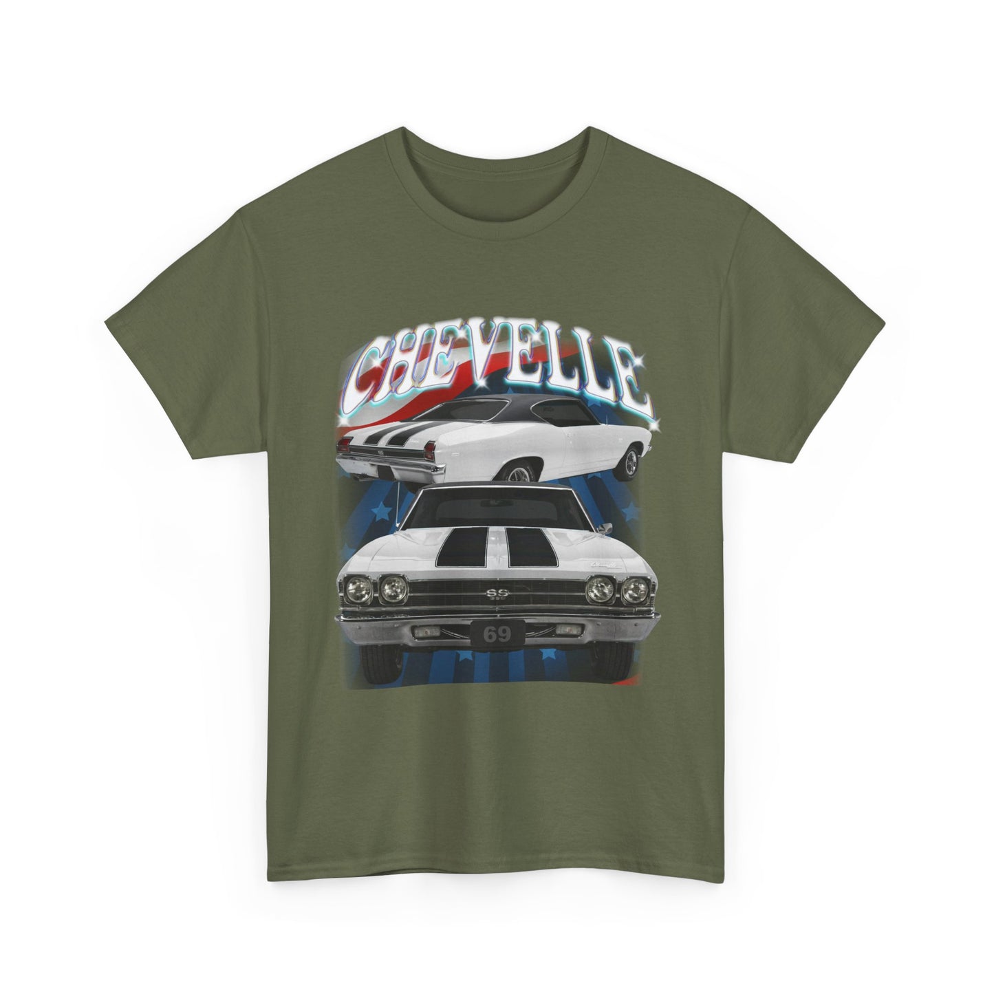White 1969,black stripes,Chevelle Heavy Cotton Tee T Shirt,Gift