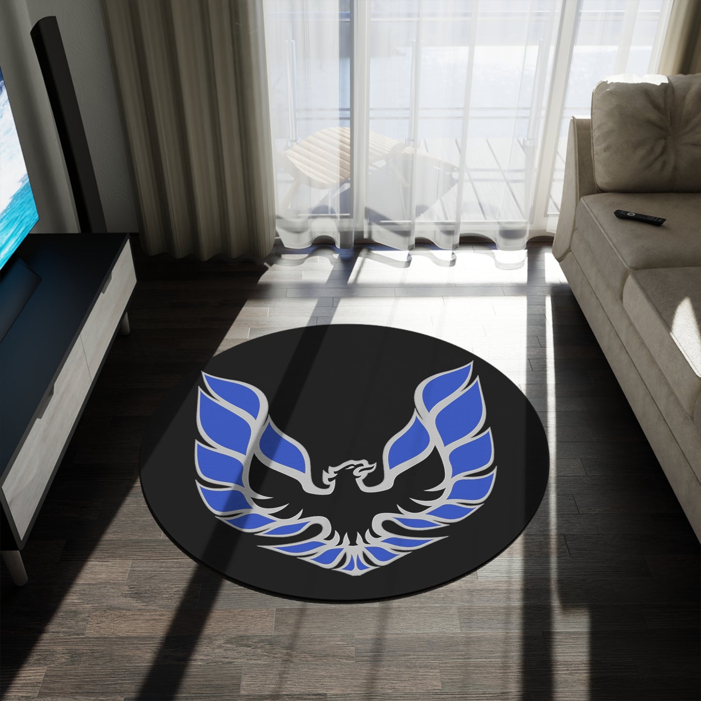 Round Rug WS6 Firebird Trans Am Car Guy Gift Man Cave Blue