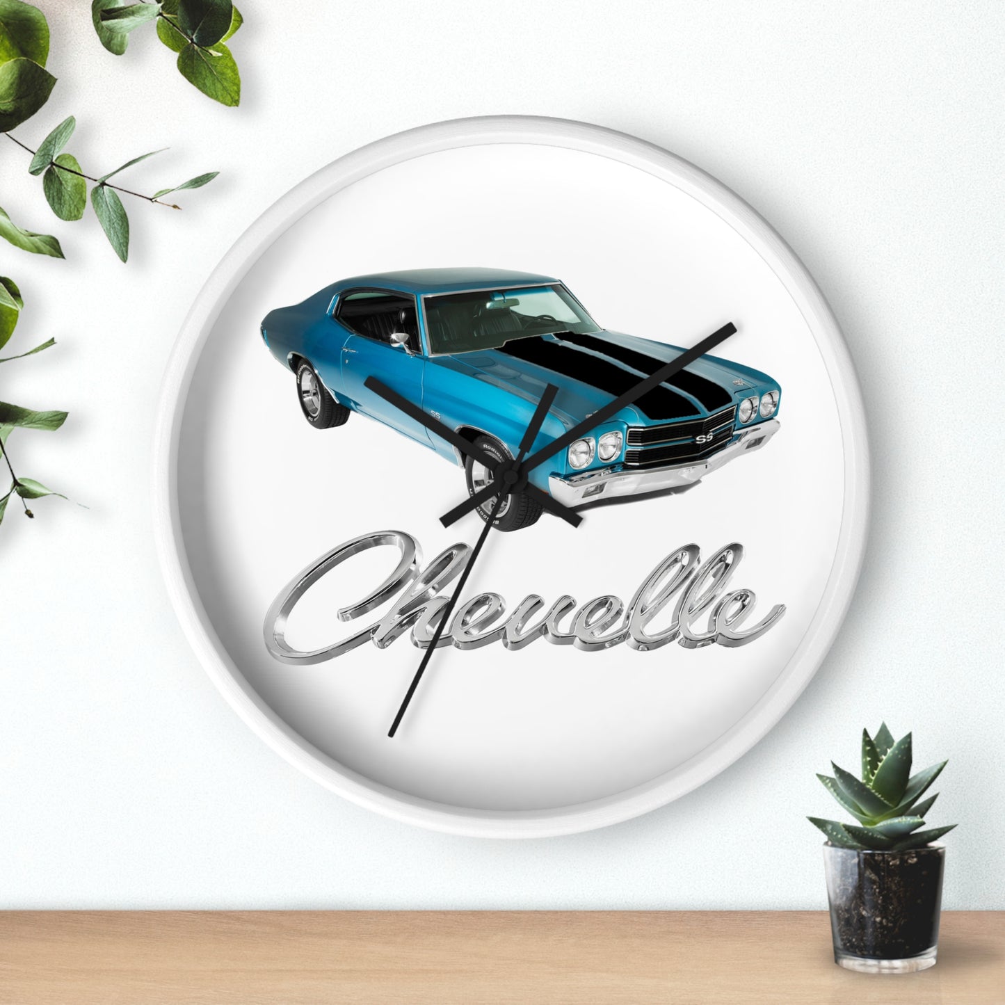 Blue 1970 Chevelle w black stripes Wall clock Gift Decor Classic Muscle side