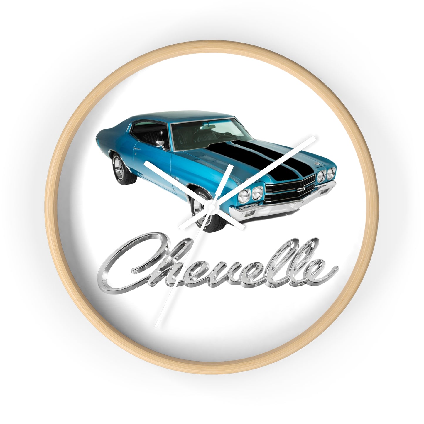 Blue 1970 Chevelle w black stripes Wall clock Gift Decor Classic Muscle side