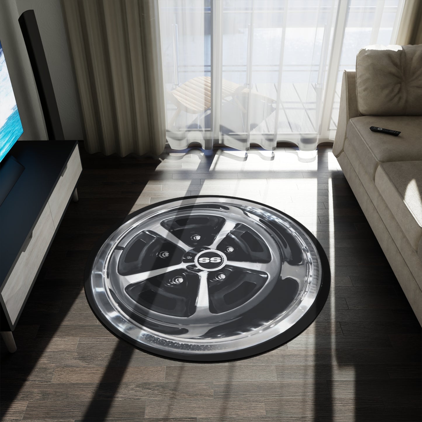 SS Mag Rim Round Rug Car Guy Gift Man Cave Office Firebird Trans Am Classic Muscle Car Guy Gift,lover,Camaro,hot rod