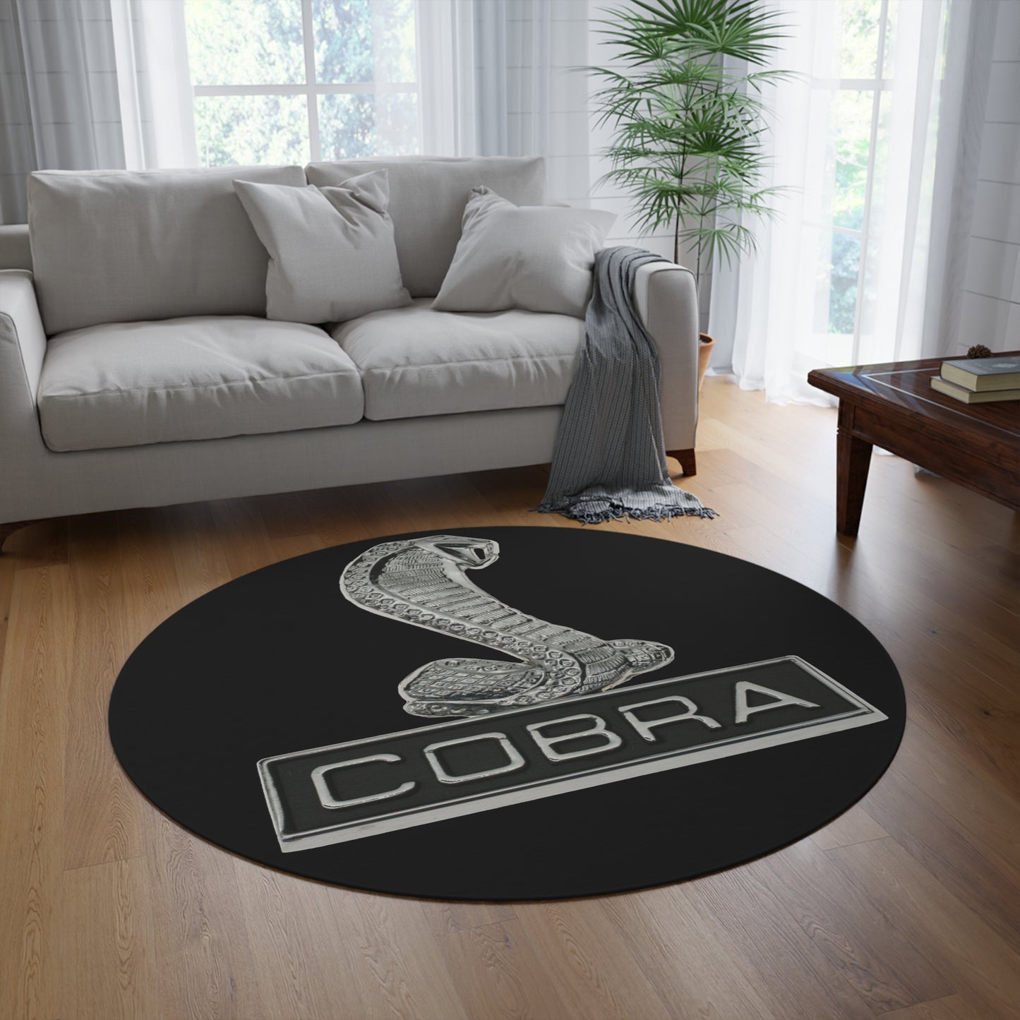 Cobra Round Rug Mustang Ford Car Guy Gift Man Cave Blue