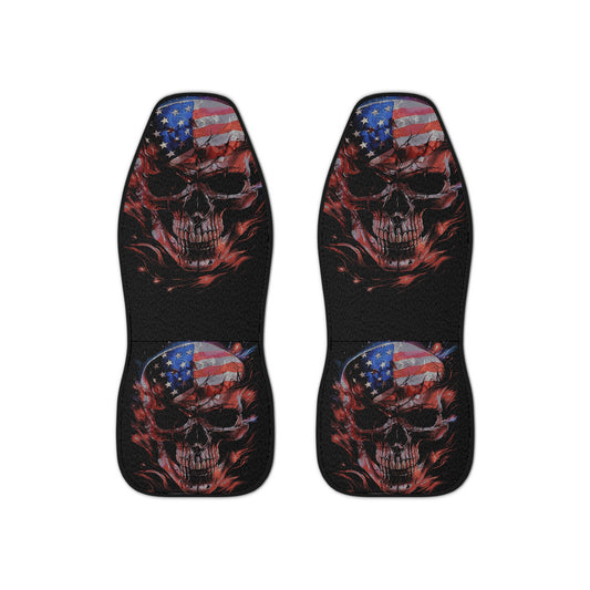 American Flag Skull, Set of 2,Great Truck Van Car Gift Seat Covers Great Gift