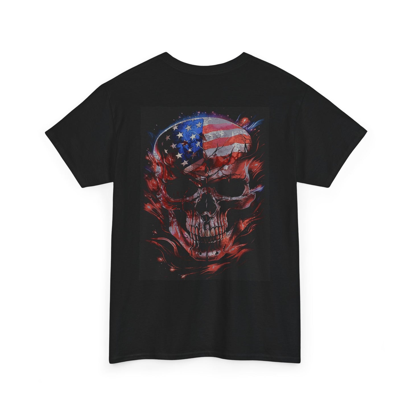 American Flag Skull T Shirt Classic Heavy Cotton Tee Gift front and back!