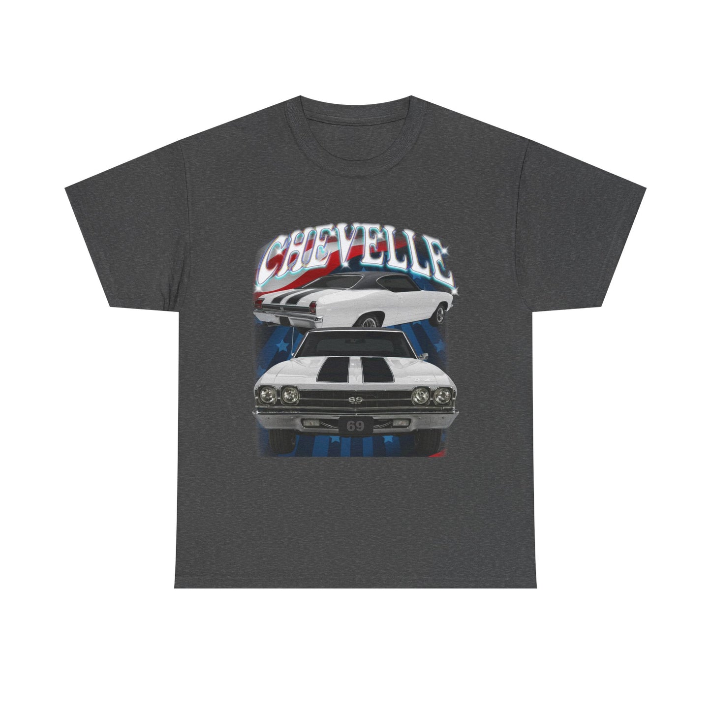 White 1969,black stripes,Chevelle Heavy Cotton Tee T Shirt,Gift