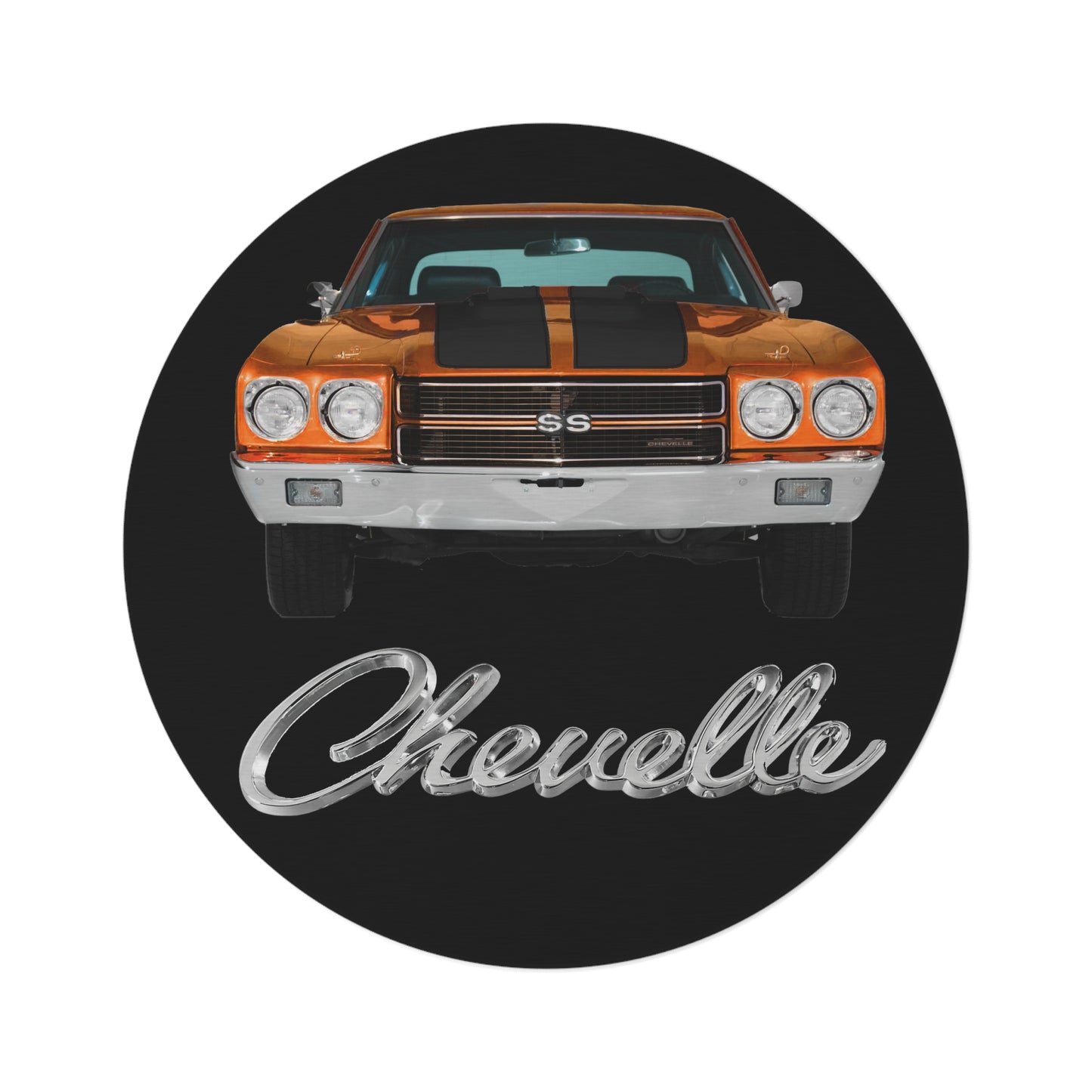 Orange 1970 Chevelle Round Rug Car Guy Gift Man Cave Office