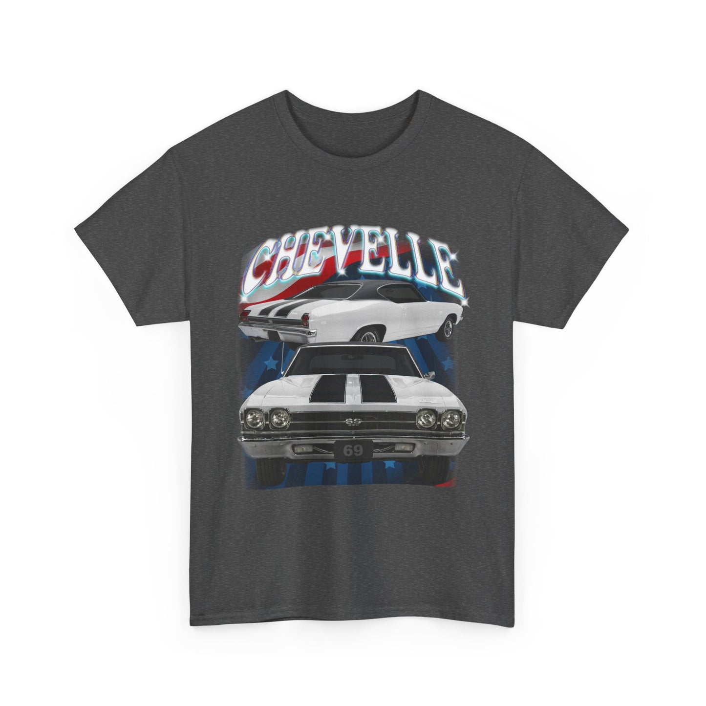 White 1969,black stripes,Chevelle Heavy Cotton Tee T Shirt,Gift