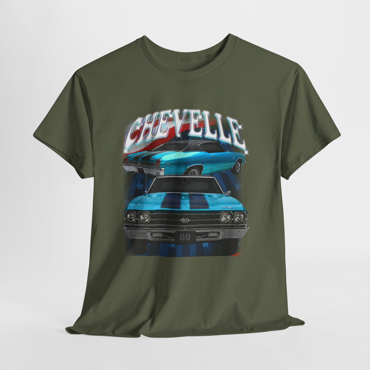 1969 Turquoise Blue Green,black stripes,Chevelle Heavy Cotton Tee T Shirt,Gift