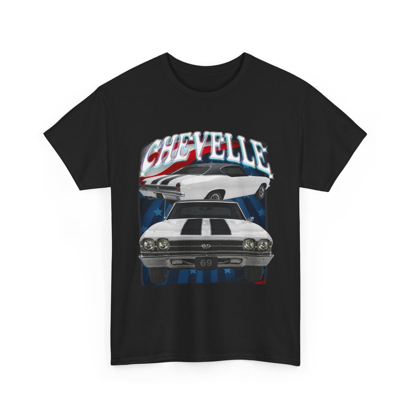 White 1969,black stripes,Chevelle Heavy Cotton Tee T Shirt,Gift
