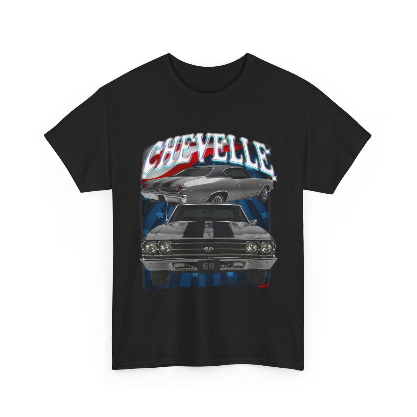 Grey Silver 1969,black stripes,Chevelle Heavy Cotton Tee T Shirt,Gift