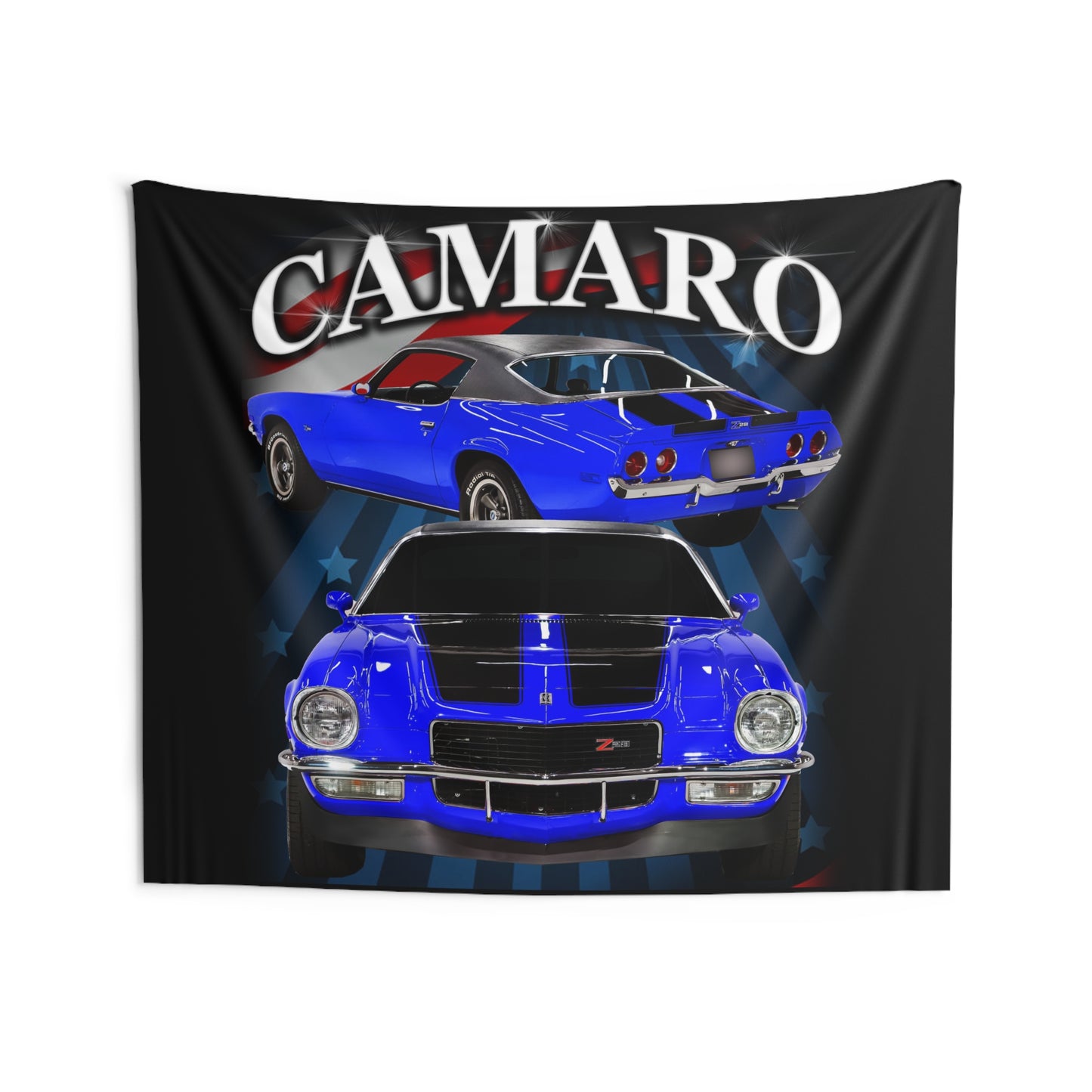 Blue w black stripe 1970 Camaro Indoor Wall Tapestries Car Guy Gift