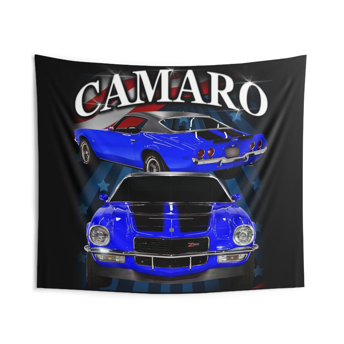 Blue w black stripe 1970 Camaro Indoor Wall Tapestries Car Guy Gift