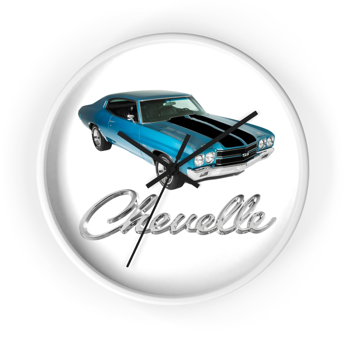 Blue 1970 Chevelle w black stripes Wall clock Gift Decor Classic Muscle side