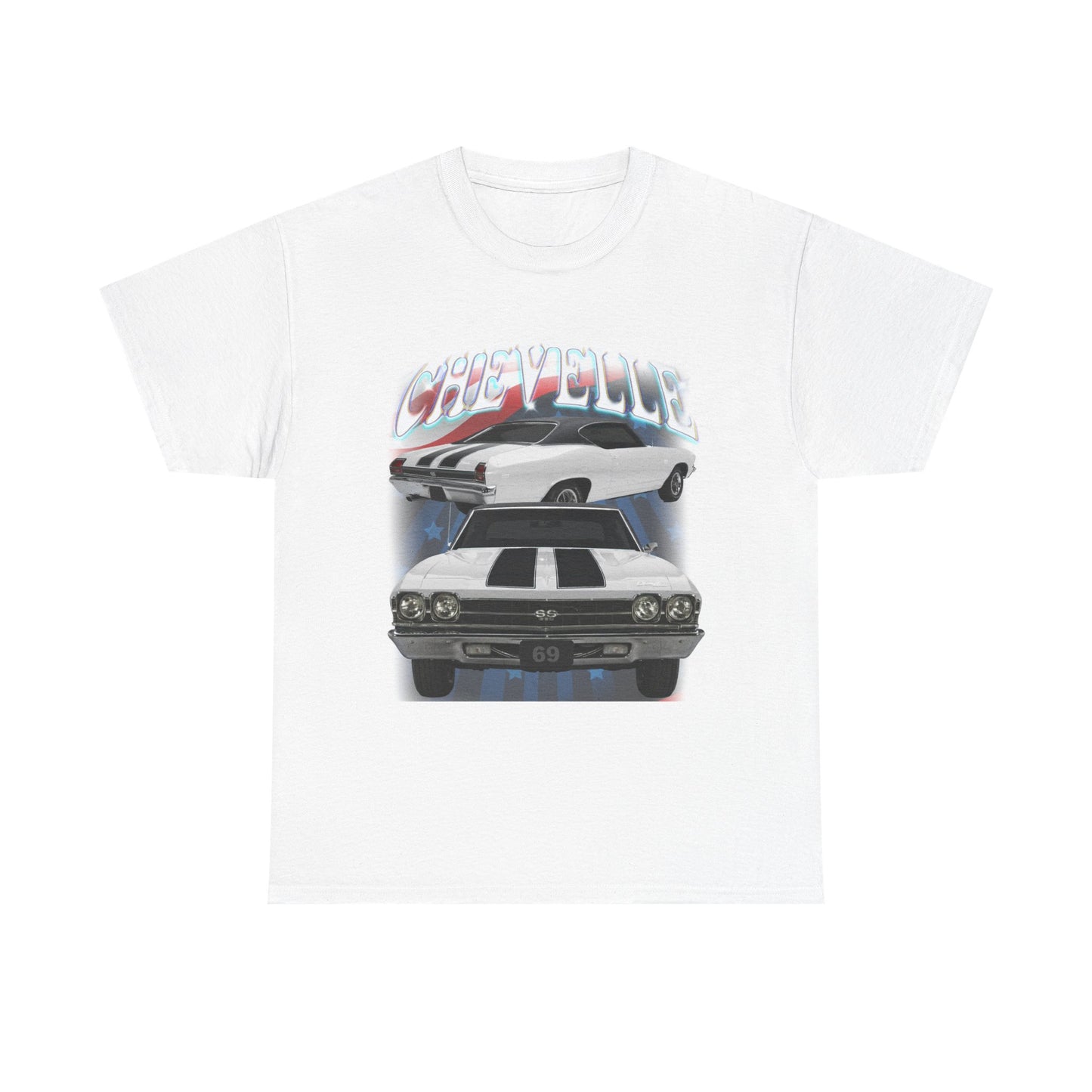 White 1969,black stripes,Chevelle Heavy Cotton Tee T Shirt,Gift