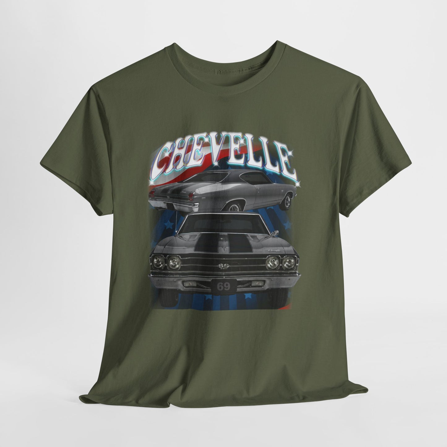 Grey Silver 1969,black stripes,Chevelle Heavy Cotton Tee T Shirt,Gift