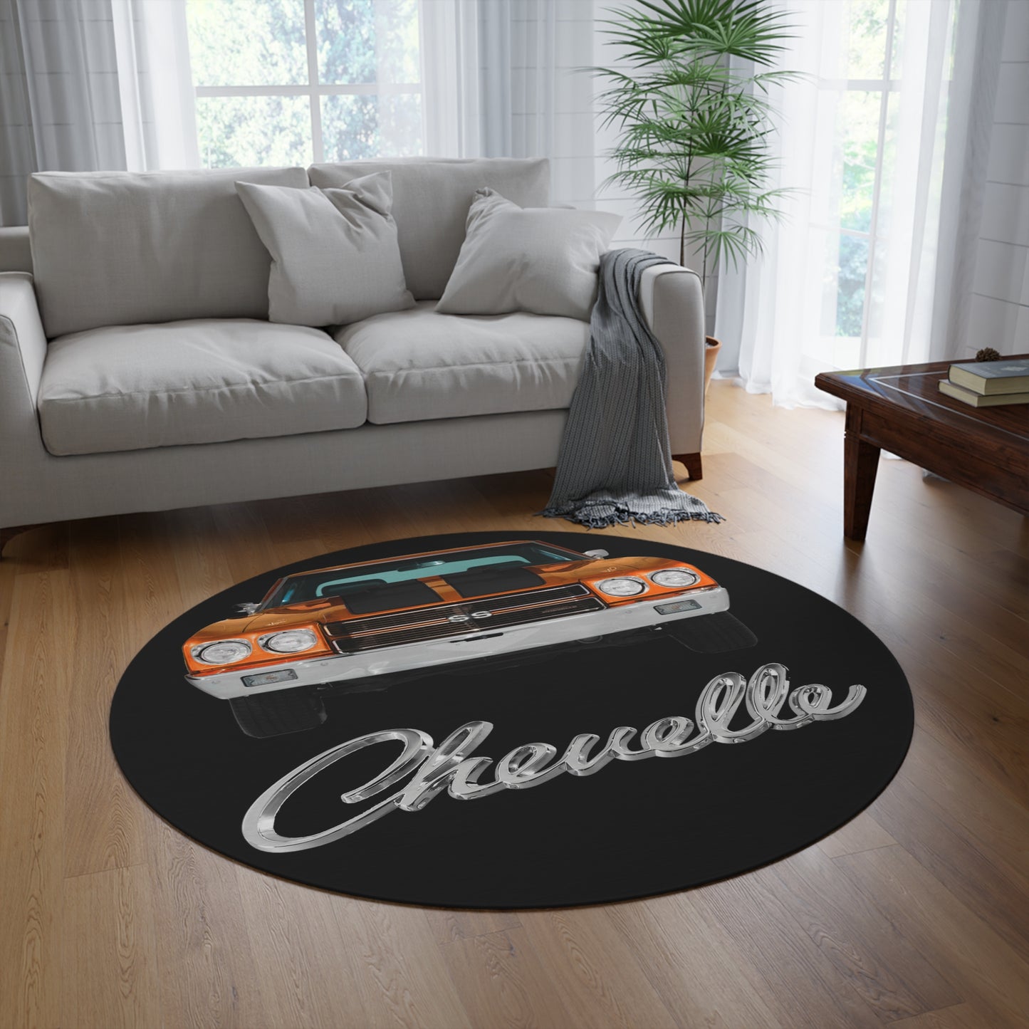 Orange 1970 Chevelle Round Rug Car Guy Gift Man Cave Office 60" × 60"