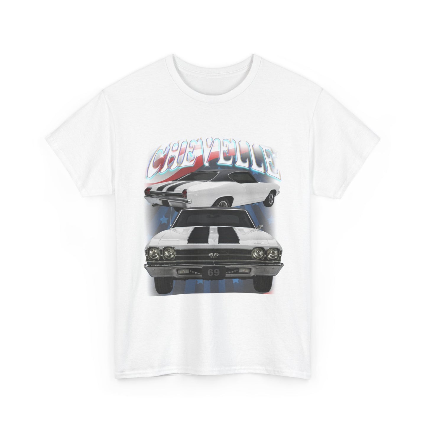 White 1969,black stripes,Chevelle Heavy Cotton Tee T Shirt,Gift