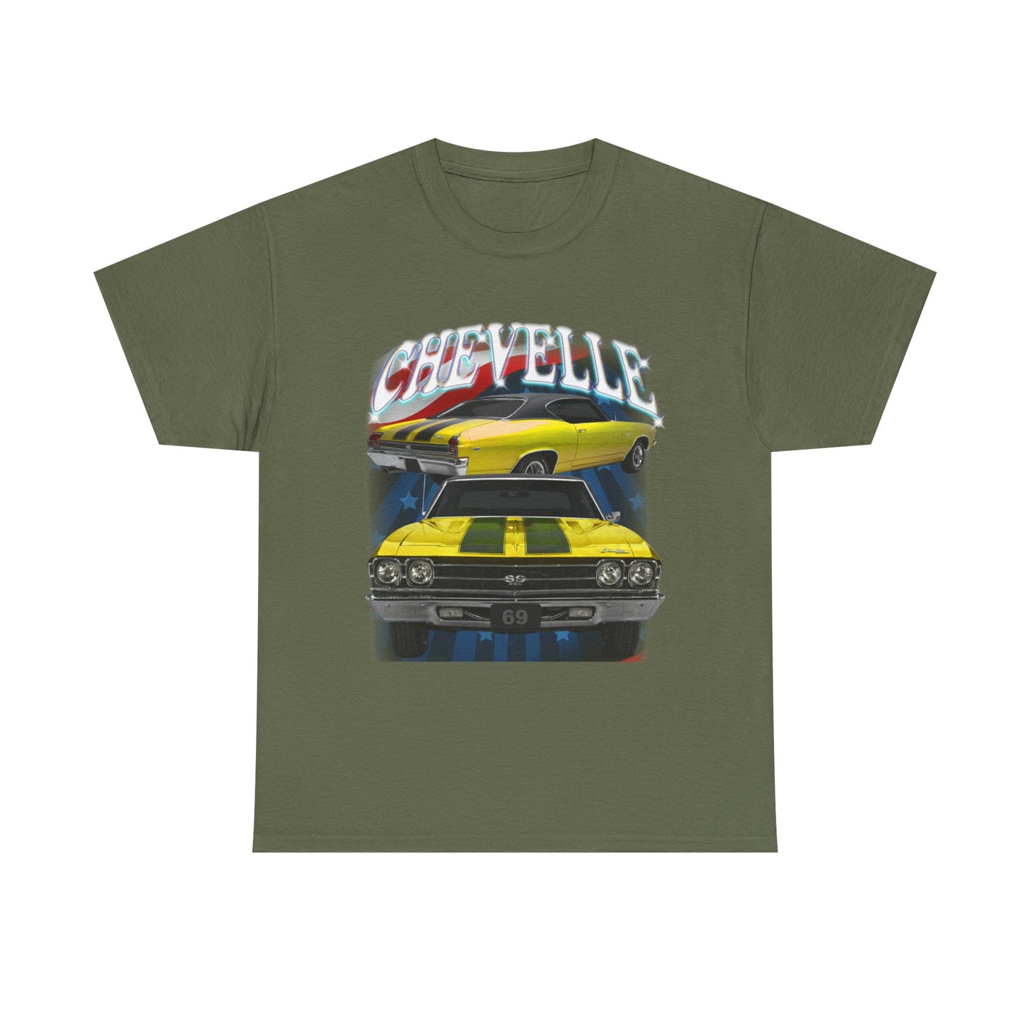 Yellow 1969,black stripes,Chevelle Heavy Cotton Tee T Shirt,Gift
