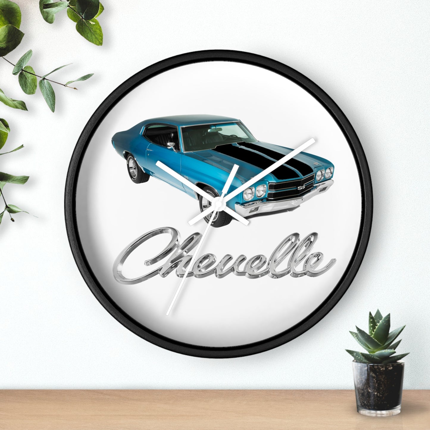 Blue 1970 Chevelle w black stripes Wall clock Gift Decor Classic Muscle side