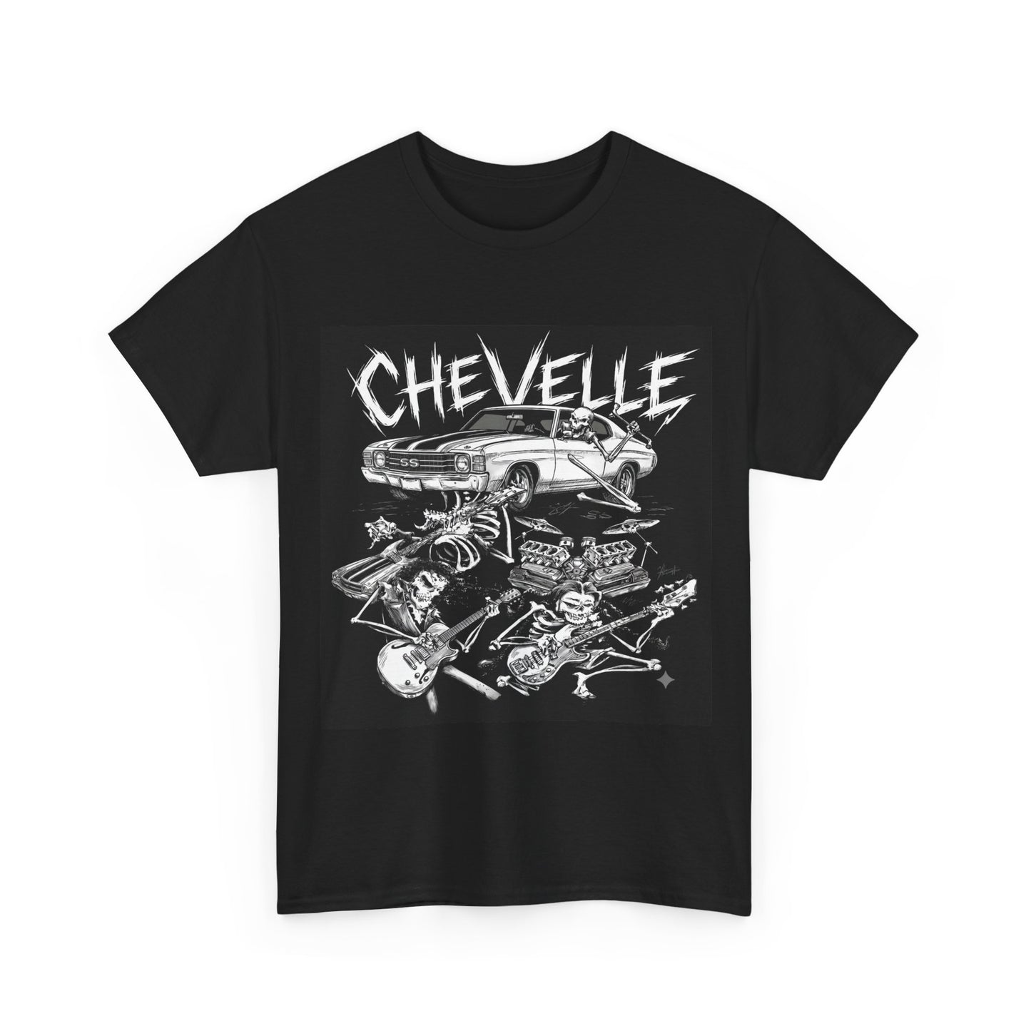 1972 Chevy CHEVELLE Classic Muscle Car Guy Gift, T Shirt Tshirt Skull Guitar v1