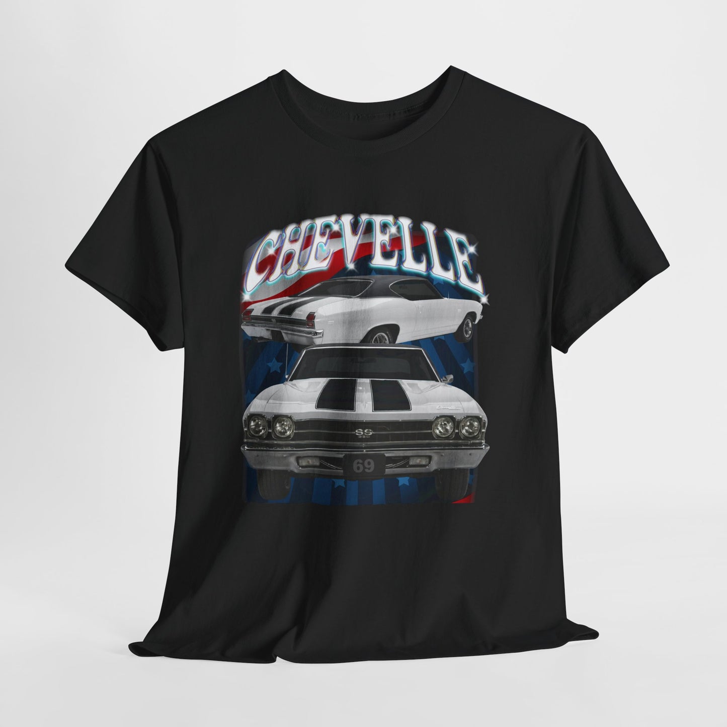White 1969,black stripes,Chevelle Heavy Cotton Tee T Shirt,Gift
