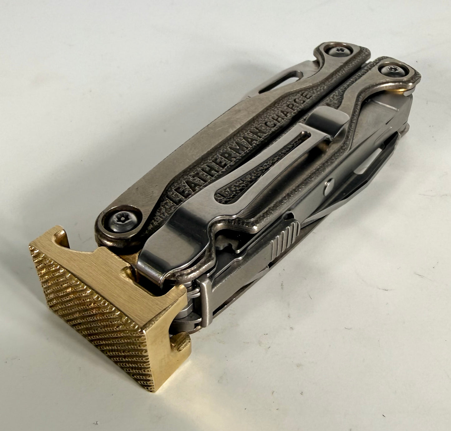For Leatherman CHARGE & ALPHA,TT & TTI, BRASS Hammer Head Mod, Modification, Add On, CNC Made, Locking, Easy Install, Locks Closed Open, edc Upgrade cad (Copy)