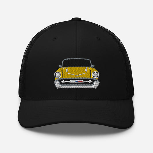 Yellow 1957 Chevy Bel Air Embroidery Trucker Cap Excellent Gift Hat