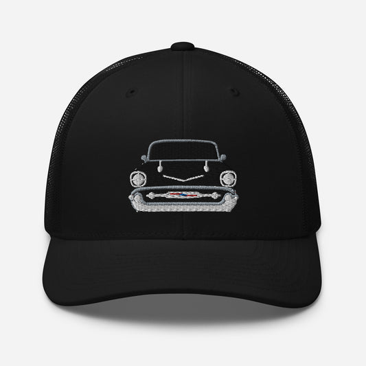 Black 1957 Chevy Bel Air Embroidery Trucker Cap Excellent Gift Hat