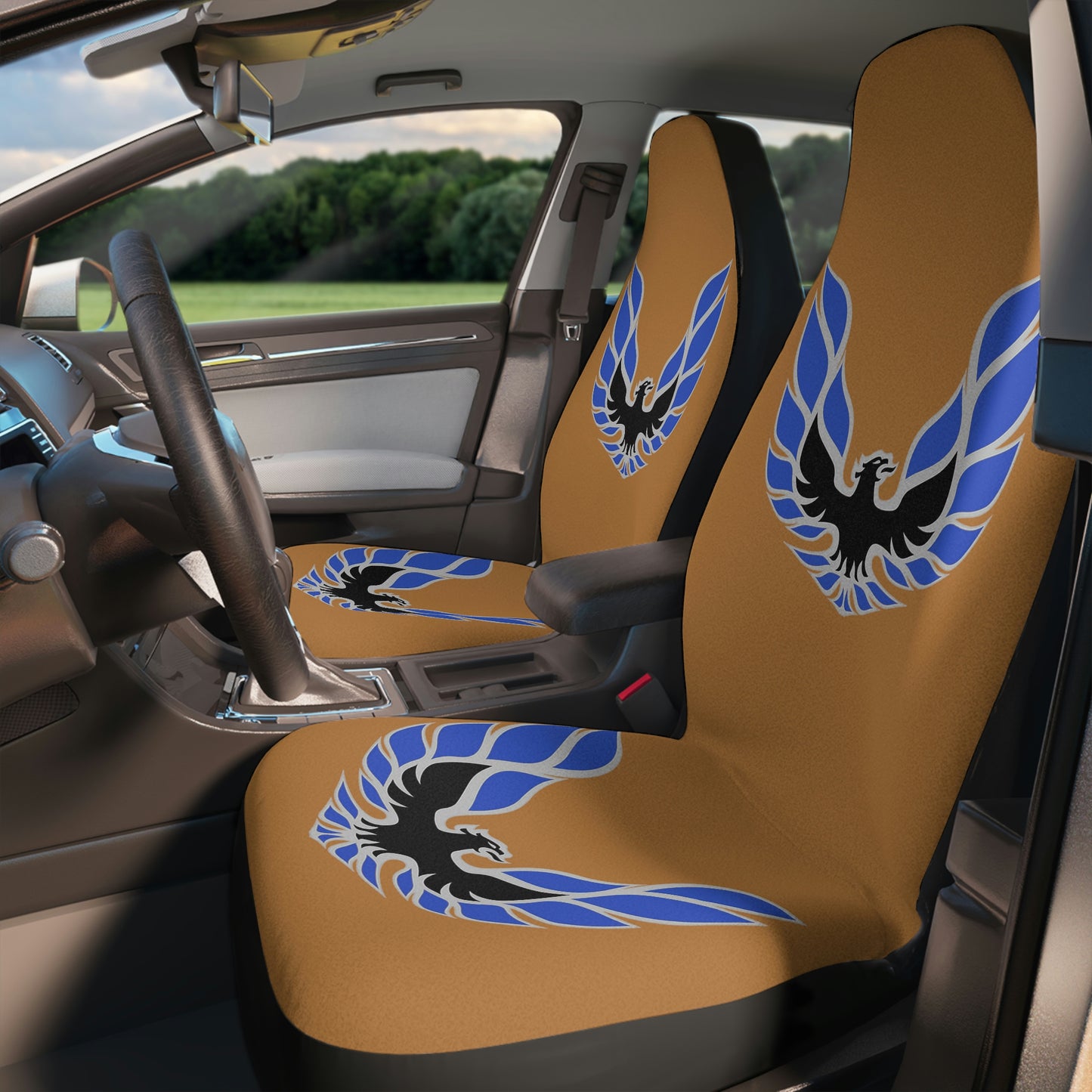 Tan Beige Blue Firebird Trans Am Classic Muscle Car Guy Gift,lover,Camaro,hot rod SEAT Covers