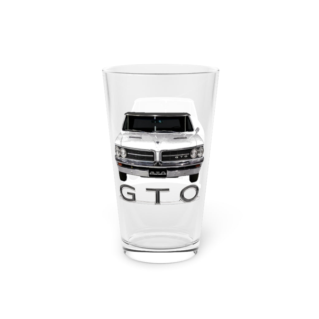 White 1964 Pontiac GTO Classic Muscle Car Guy Gift,lover,Camaro,corvette,charger,challenger,hot rod,Chevrolet Pint Glass, 16oz