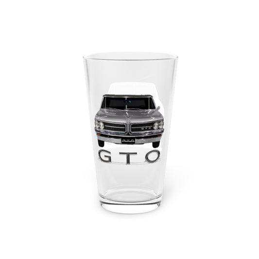 Silver 1964 Pontiac GTO Classic Muscle Car Guy Gift,lover,Camaro,corvette,charger,challenger,hot rod,Chevrolet Pint Glass, 16oz