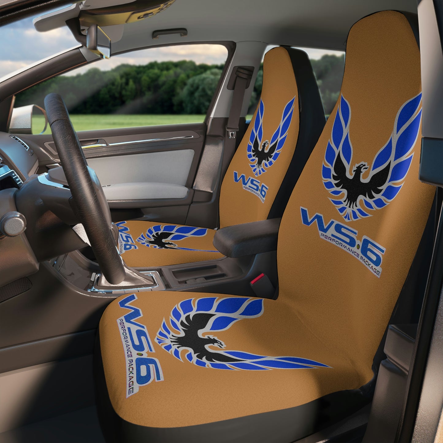 Beige Tan WS6 Blue Firebird Trans Am Classic Muscle Car Guy Gift,lover,Camaro,hot rod SEAT Covers