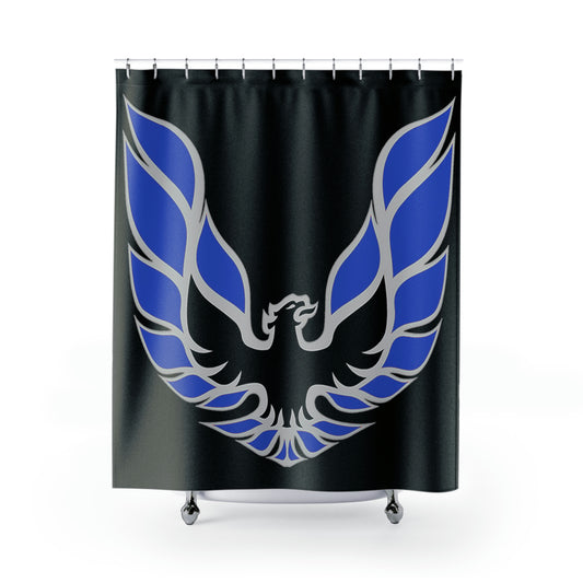 Blue & Silver Firebird Trans Am Shower Curtains