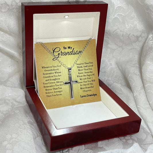 To My Grandson - Feel Strong - Cross Gift Necklace, From Grandpa