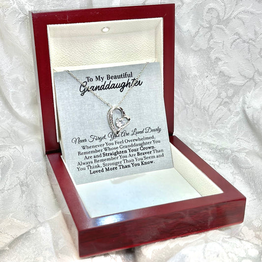 To My GrandDaughter, Forever Love necklace 14K white gold & cubic zirconia pendant gift