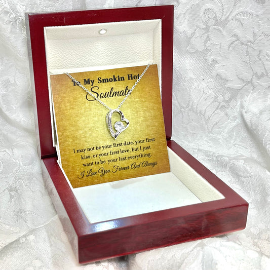 To My Smokin' Hot Soulmate, Forever Love Heart necklace 14K white gold & cubic zirconia pendant gift