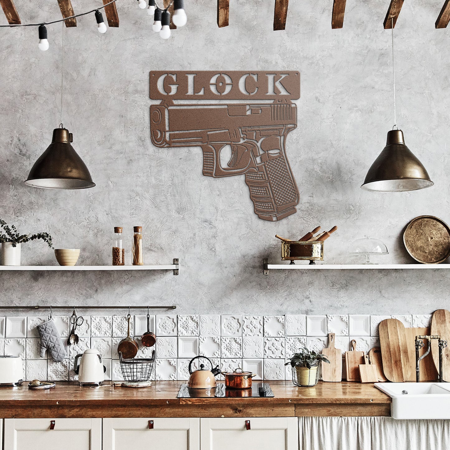 Laser Cut Steel Glock Gun Sign Wall Art Home Decor Man Cave
