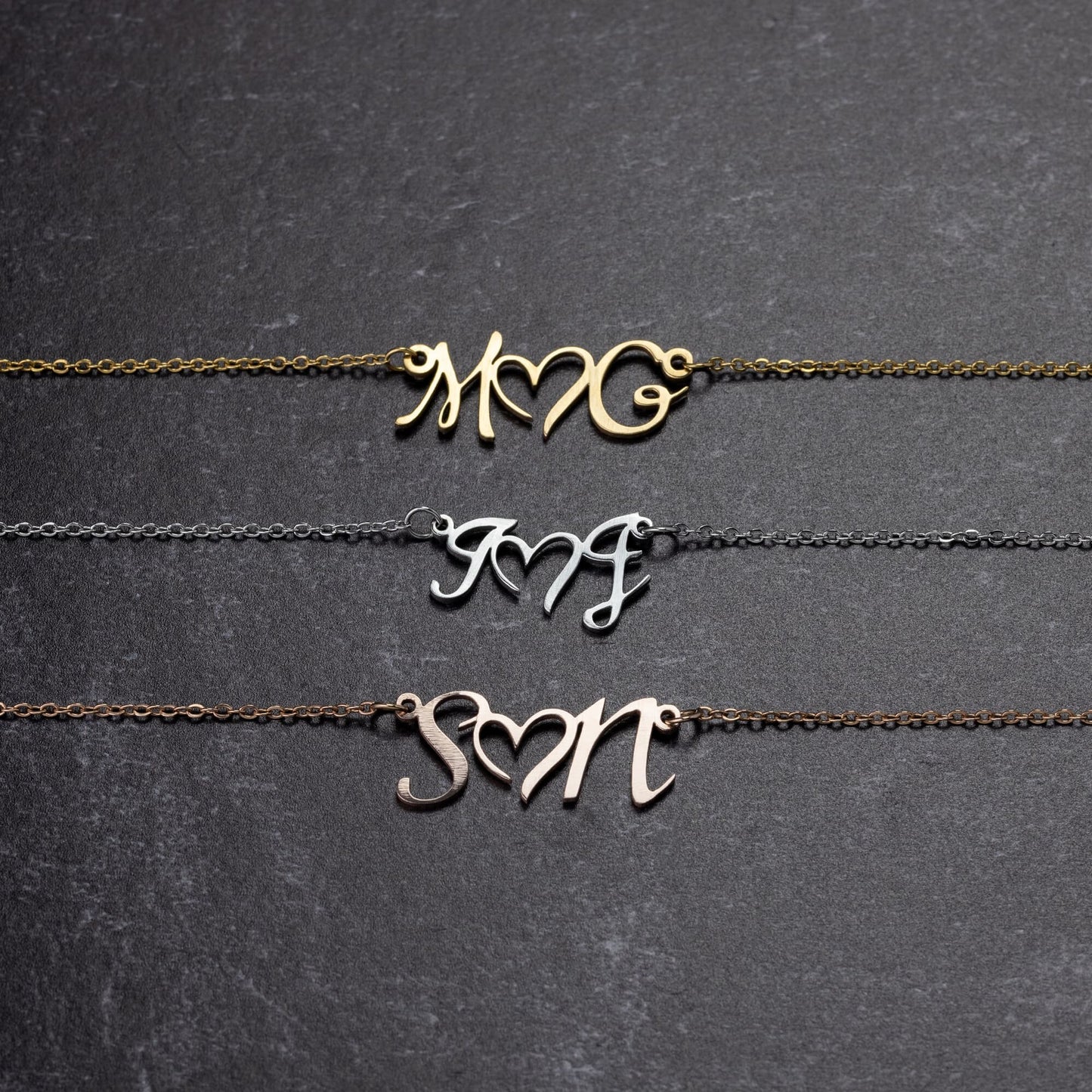 Personalized Double Initial Necklace,Gold,Rose Gold,Silver, Enter Your Name