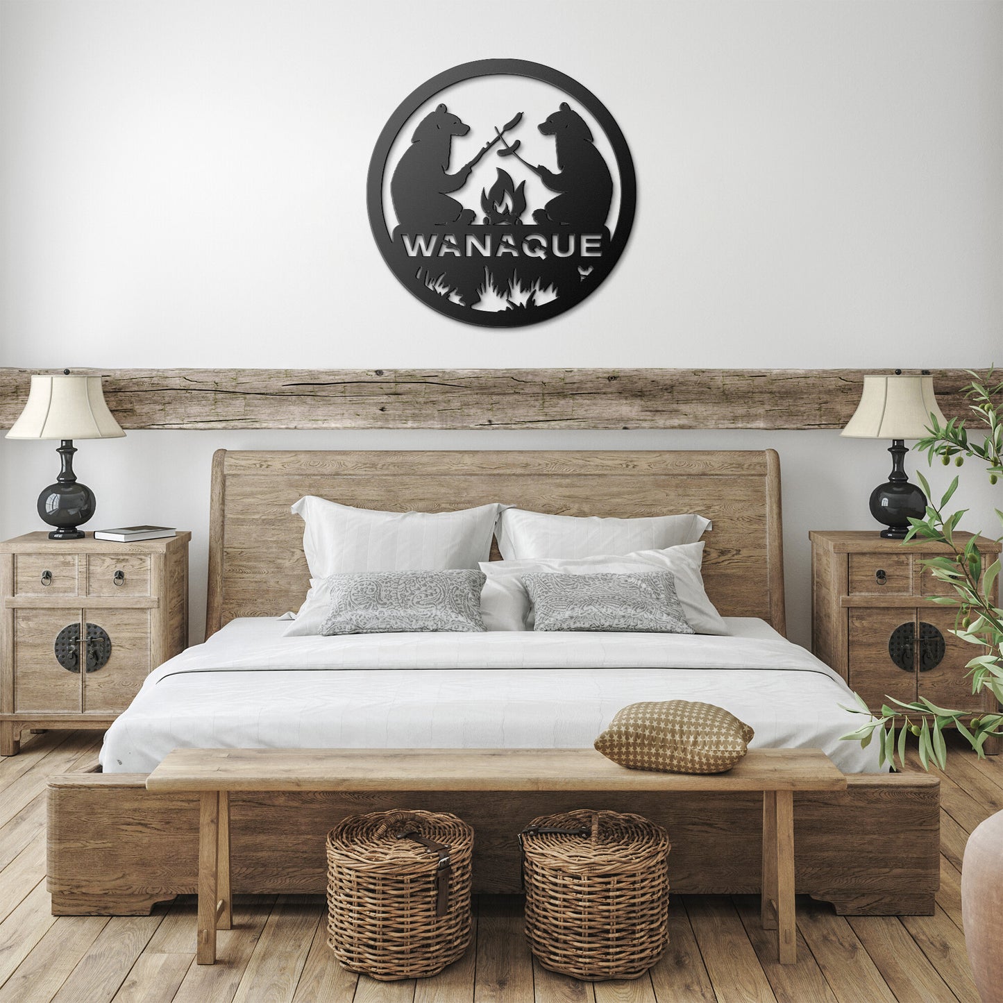Wanaque New Jersey Metal Sign Campfire Bear Wall Art Decor