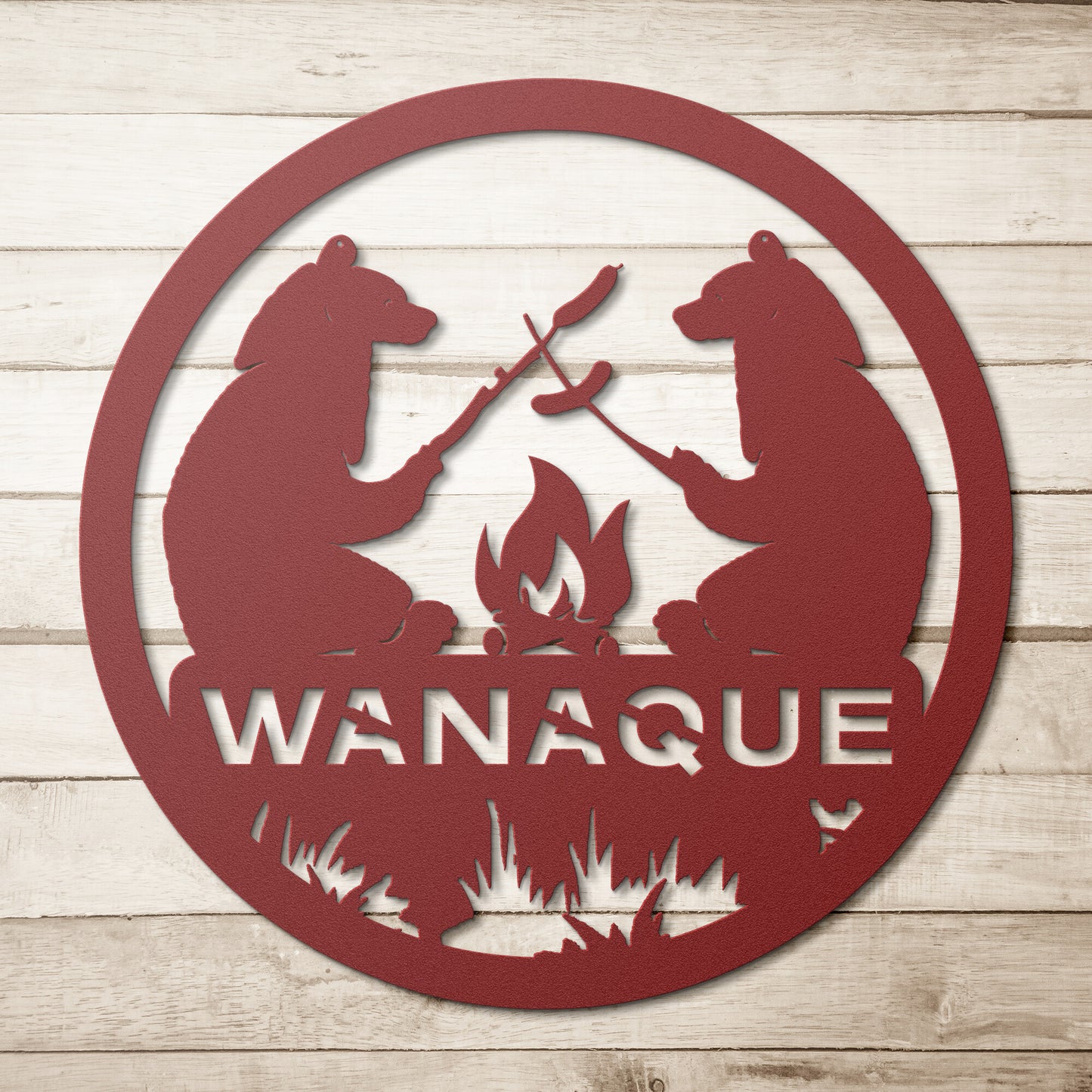 Wanaque New Jersey Metal Sign Campfire Bear Wall Art Decor