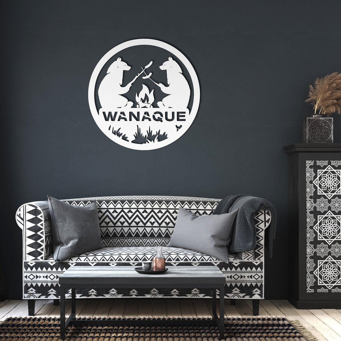 Wanaque New Jersey Metal Sign Campfire Bear Wall Art Decor