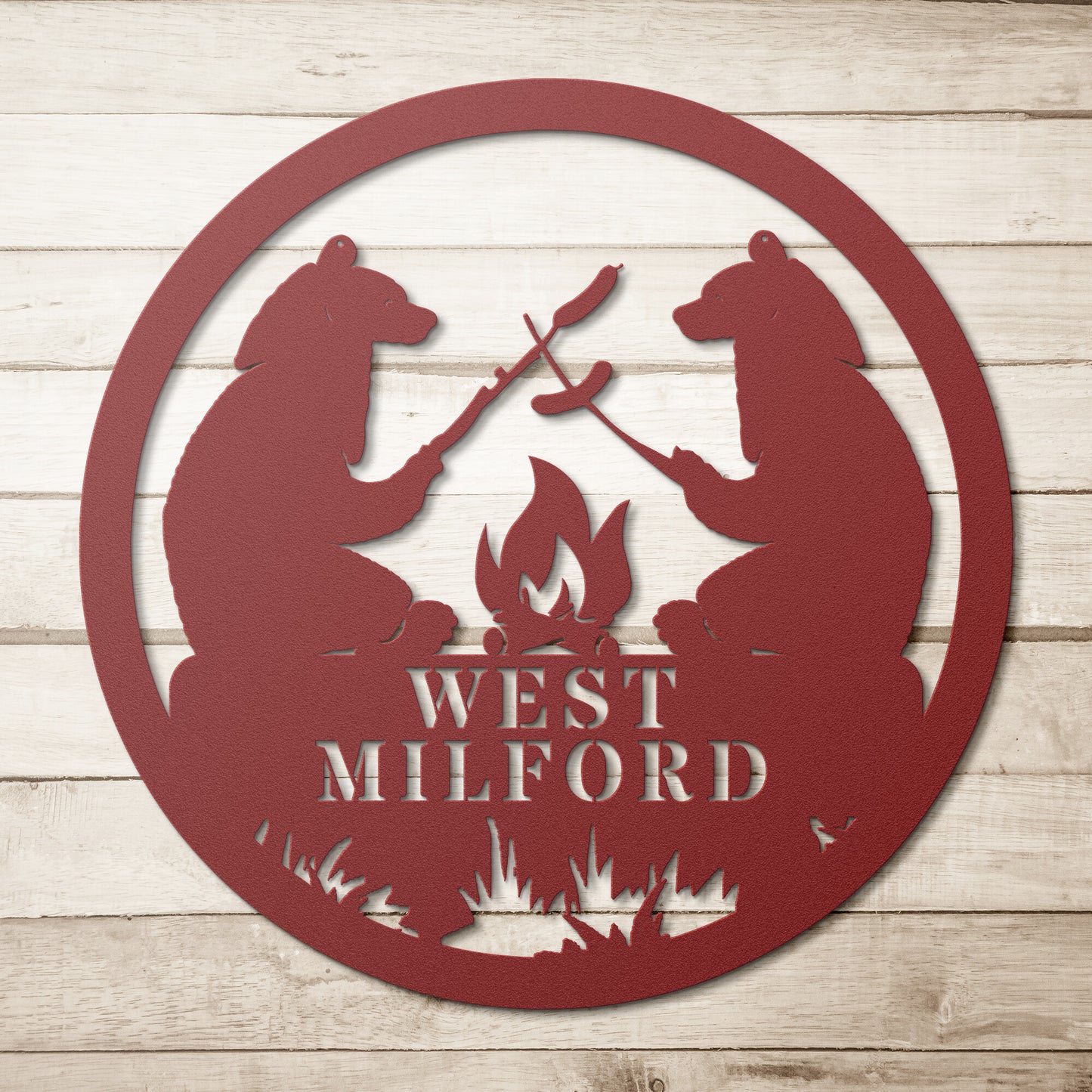 West Milford New Jersey Metal Sign Campfire Bear Wall Art Decor