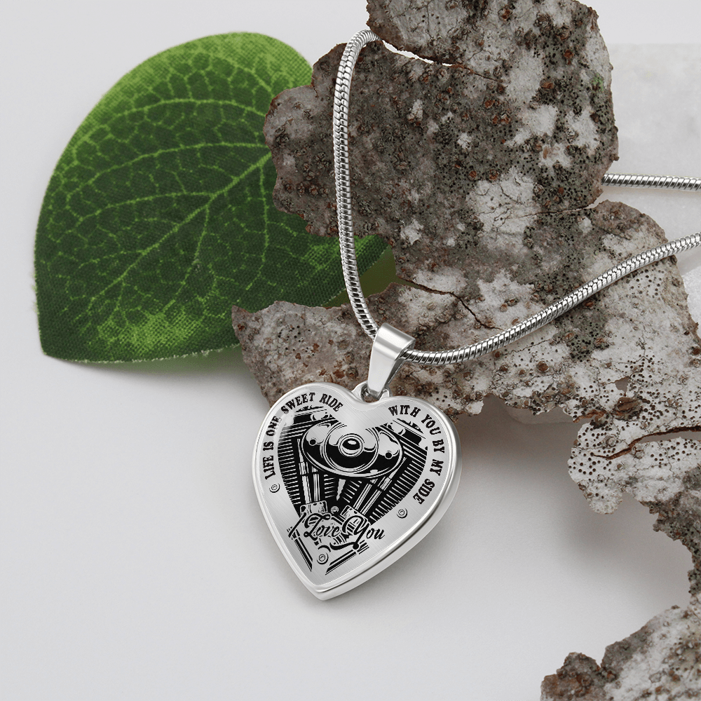 EC4Shop Men's 3D V-Twin Motorcycle Engine Pendant - 316L Stainless Steel Biker Necklace (Silver/Black)