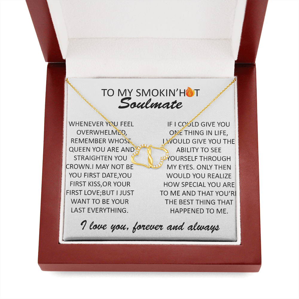SOLID 10K Gold & Diamonds Interlocking Hearts To My Soulmate Necklace Gift