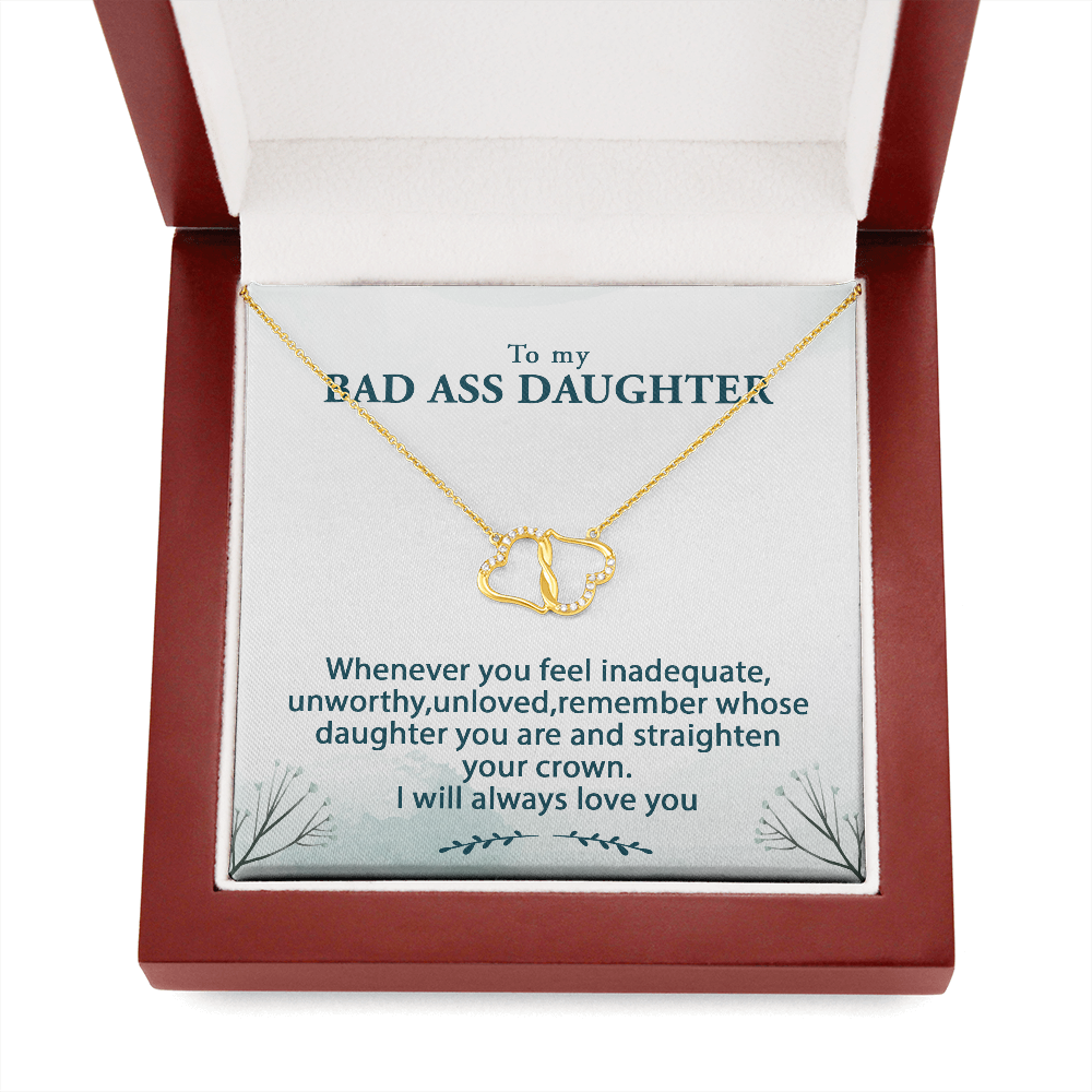 SOLID 10K Gold & Diamonds Interlocking Hearts To My Daughter Necklace Gift