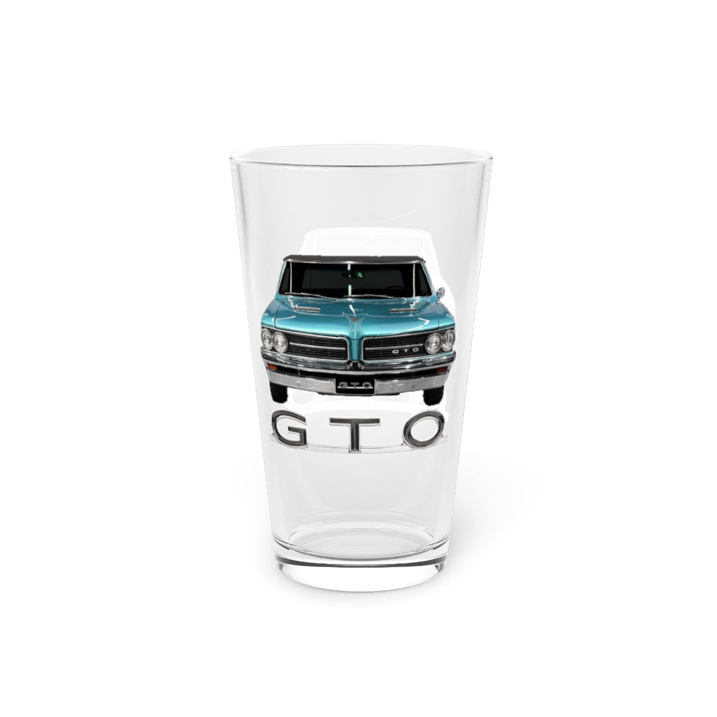 Turquoise 1964 Pontiac GTO Classic Muscle Car Guy Gift,lover,Camaro,corvette,charger,challenger,hot rod,Chevrolet Pint Glass, 16oz