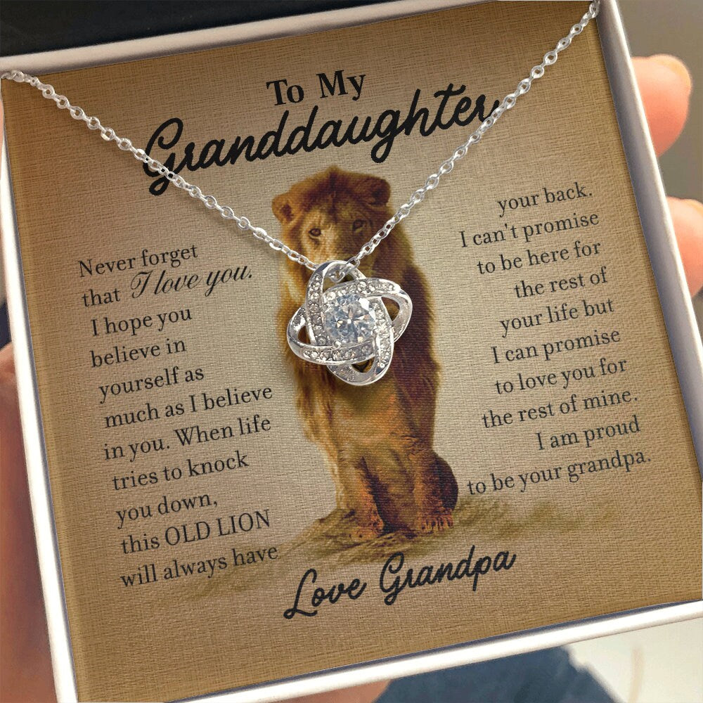 To My Granddaughter, Love Knot necklace 14K white gold & cubic zirconia pendant gift